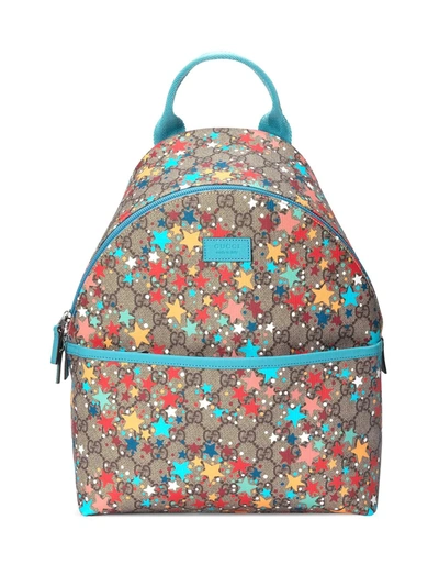 Gucci Kids' Gg Stars Backpack In Beige And Light Blue