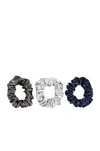 Slip 3-piece Pure Silk Large Scrunchie Set In Navy  Silver & Charcoal
