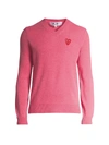 Comme Des Garçons Play Double Heart V-neck Pullover In Pink