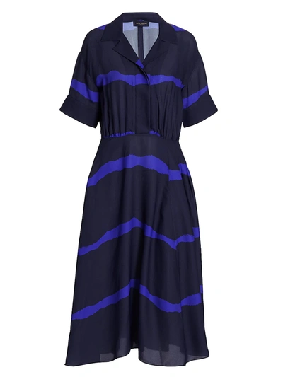 Piazza Sempione Tie-dye Striped Chiffon Midi Dress In Open Blue