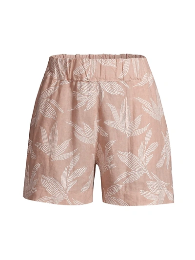 120% Lino Elastic Waist Embossed Floral Shorts In Rose-pink