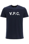 Apc A.p.c. Men Blue Crewneck T-shirt With Logo On The Front In Cotton Man In Blue