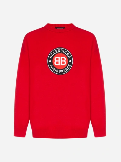 Balenciaga Logo Graphic Crew Sweater In Red