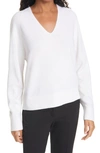 Vince V-neck Ribbed Wool & Cashmere Blend Sweater In Off White