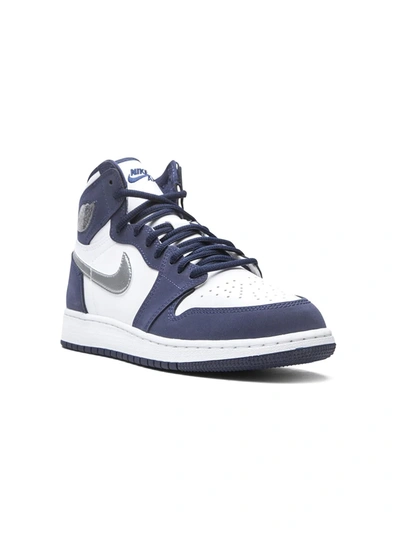 Jordan Kids'  1 Retro High Sneakers In White/metallic Silver/midnight Navy