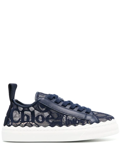 Chloé Lauren Logo Lace Low-top Sneakers In Blue