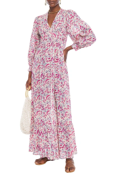 Antik Batik Cherie Gathered Printed Cotton Maxi Dress In Beige