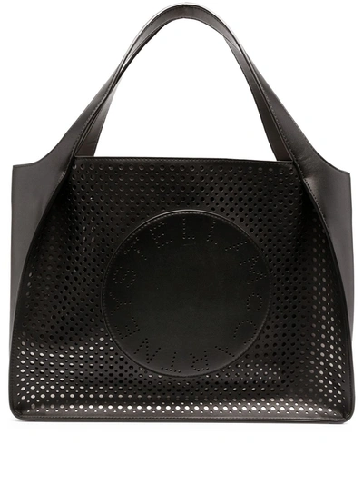 Stella Mccartney Stella Logo Perforated Faux Leather Tote Bag In Black