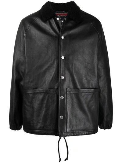 Ymc You Must Create Contrast-collar Leather Jacket In Black