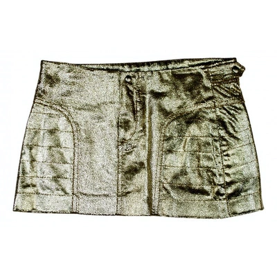 Pre-owned John Richmond Leather Mini Skirt In Gold