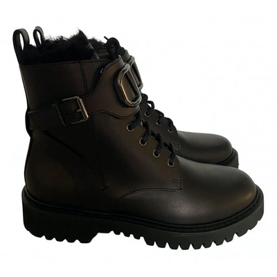 Pre-owned Valentino Garavani V Logo Black Leather Ankle Boots