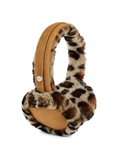 Ugg Shearling &amp; Suede Earmuffs In Leopard