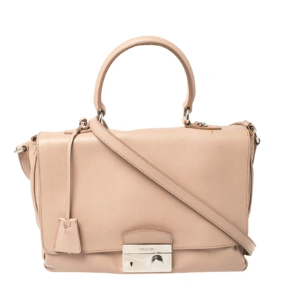 Pre-owned Prada Pink Saffiano Lux Leather Flap Top Handle Bag