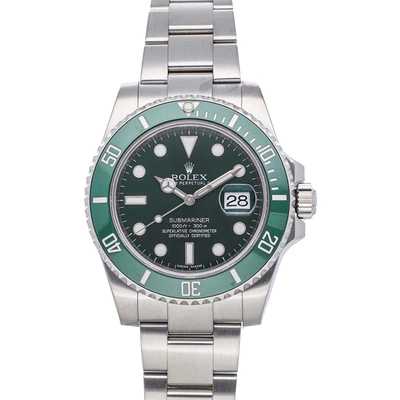 Pre-owned Rolex Green Stainless Steel Submariner Date "hulk" 116610lv Men's Wristwatch 40 Mm