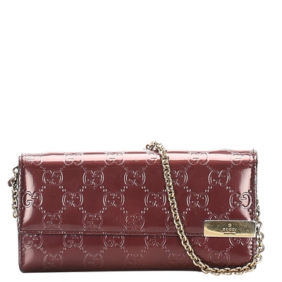 Pre-owned Gucci Red Patent Leather Microssima Wallet On Chain Bag