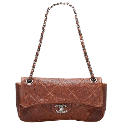 Pre-owned Chanel Brown Leather Wild Stitch Flap Bag