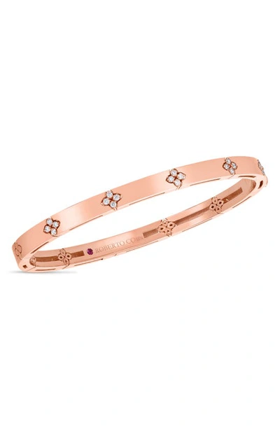Roberto Coin 18k Rose Gold Narrow Verona Bangle With Diamond Accent In Multi