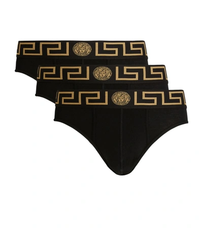 Versace Pack Of Three Logo-jacquard Stretch-cotton Briefs In Black