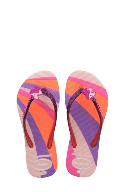 Havaianas Kids Slim Glitter Flip Flops Women's Shoes In Candy Pink
