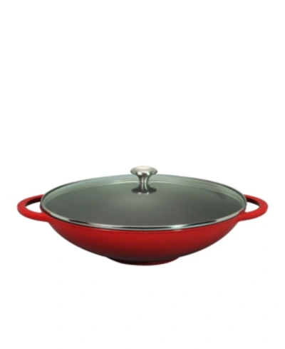Chasseur French Enameled Cast Iron 16" Wok With Glass Lid In Red