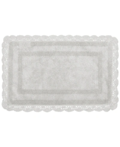 Laura Ashley Crochet Reversible Cotton Bath Rug, 17" X 24" In Light Grey