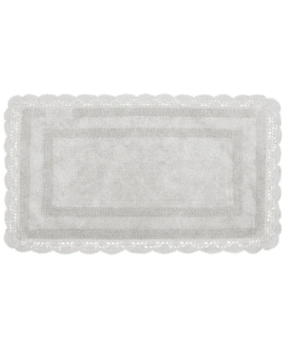 Laura Ashley Crochet Reversible Cotton Bath Rug, 21" X 34" In Light Grey