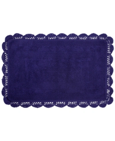 Laura Ashley Crochet Reversible Cotton Bath Rug, 17" X 24" In Indigo