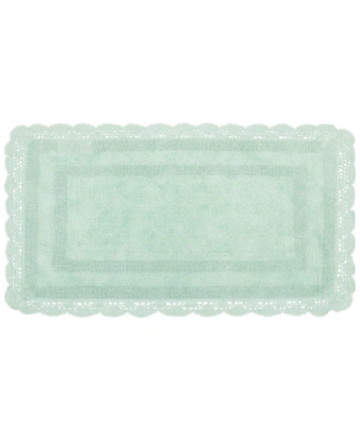 Laura Ashley Crochet Reversible Cotton Bath Rug, 24" X 40" In Aqua