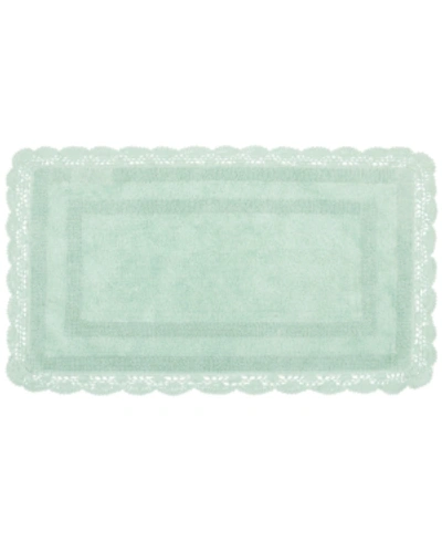 Laura Ashley Crochet Reversible Cotton Bath Rug, 21" X 34" In Aqua