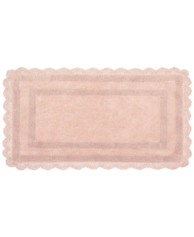 Laura Ashley Crochet Reversible Cotton Bath Rug, 24" X 40" In Blush