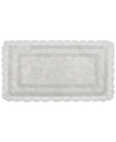 Laura Ashley Crochet Reversible Cotton Bath Rug, 24" X 40" In Light Grey