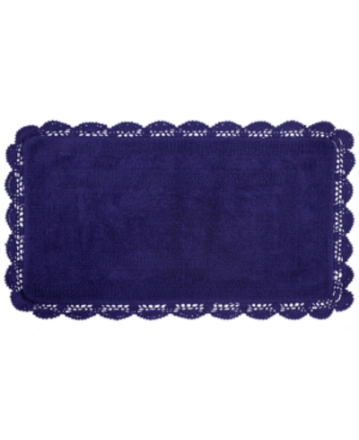 Laura Ashley Crochet Reversible Cotton Bath Rug, 24" X 40" In Indigo