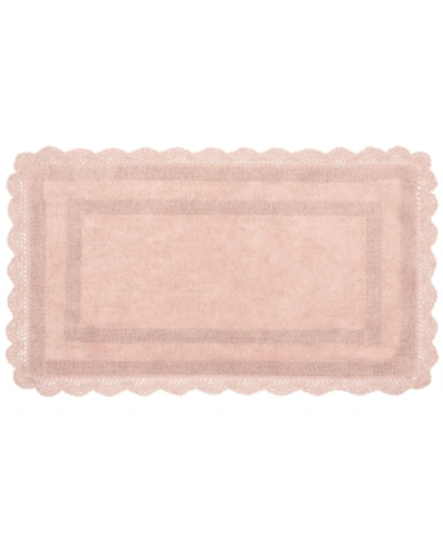 Laura Ashley Crochet Reversible Cotton Bath Rug, 21" X 34" In Blush