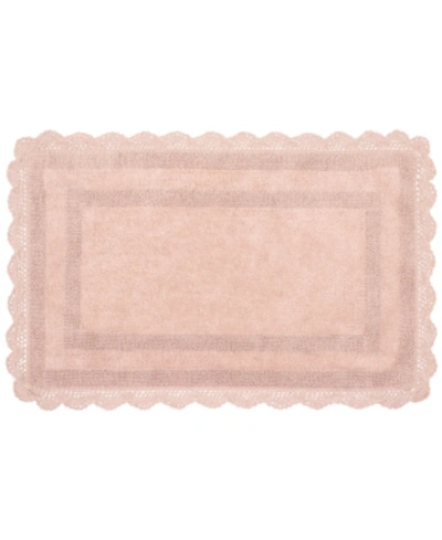 Laura Ashley Crochet Reversible Cotton Bath Rug, 17" X 24" In Blush