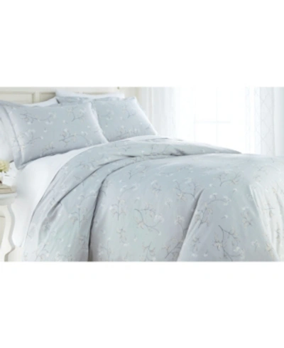 Southshore Fine Linens Forget Me Not Cotton Reversible 3 Piece Duvet Cover And Sham Set, King In Gray
