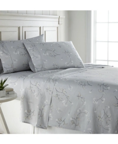 Southshore Fine Linens Forget Me Not 22" Extra Deep, Pocket Cotton Sheet Set, California King In Gray