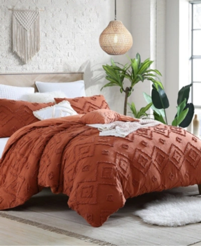 Swift Home Astonishing Rukai Clip Jacquard Gauze 5 Piece Comforter Set, King/california King In Rust