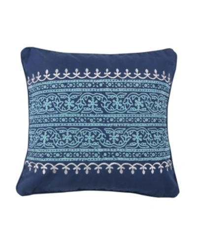 Levtex Chandra Block Print Embroidered Decorative Pillow, 18" X 18" In Indigo