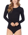 Cuddl Duds Softwear With Stretch Long Sleeve Bodysuit, Created For Macy's In Black