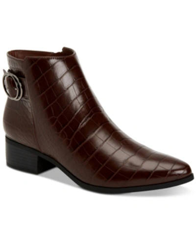 Alfani Women's Olalla Booties, Created For Macy's Women's Shoes In Chocolate Croc