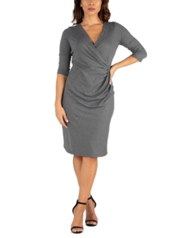 24seven Comfort Apparel Women's Draped In Style V-neck Dress In Grey