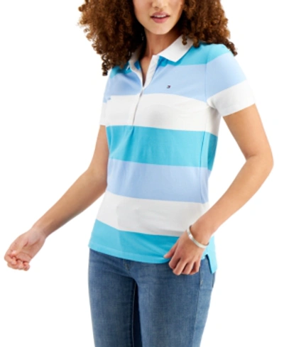 Tommy Hilfiger Rugby-stripe Polo Shirt In Oasis/breeze/bright White
