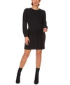 BLACK TAPE BELTED BALLOON-SLEEVE SWEATER DRESS