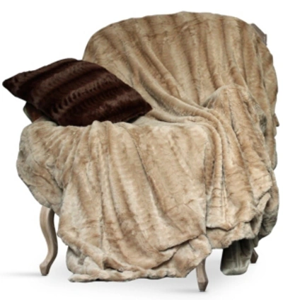 Cathay Home Inc. Luxe Embossed Micro Mink Full/queen Faux Fur Blanket In Tan