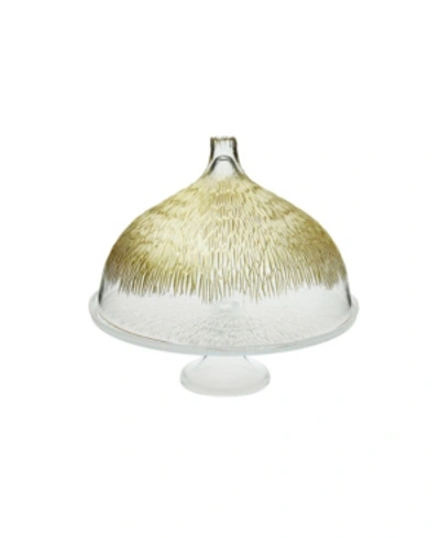 Classic Touch Glass Cake Stand With Dome With Gold-tone Design