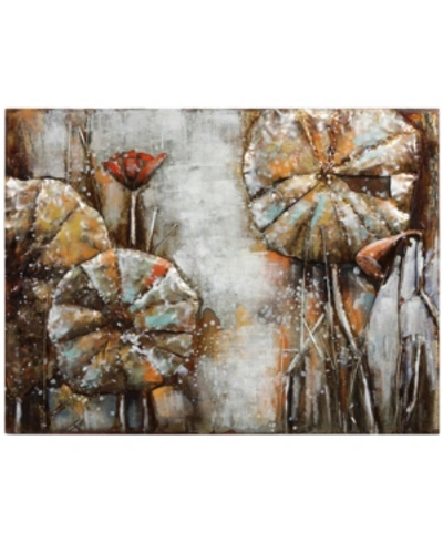 Empire Art Direct Water Lilly Pads 1 Mixed Media Iron Hand Painted Dimensional Wall Art, 36" X 48" X 2.4" In White