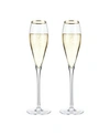 VISKI GOLD-RIMMED CRYSTAL CHAMPAGNE FLUTES SET OF 2, 8 OZ