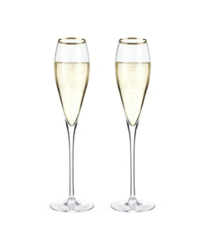 Viski Gold-rimmed Crystal Champagne Flutes Set Of 2, 8 oz In Brown