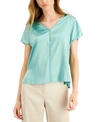 ALFANI PETITE MIX MEDIA V-NECK TOP, CREATED FOR MACY'S