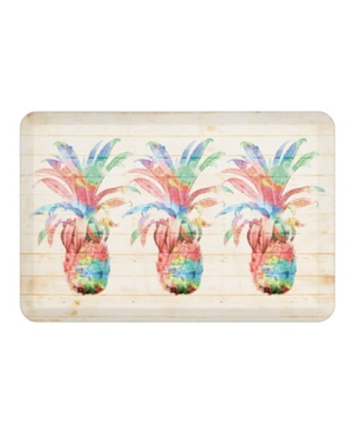 Laural Home Colorful Pineapples Kitchen Mat In Tan
